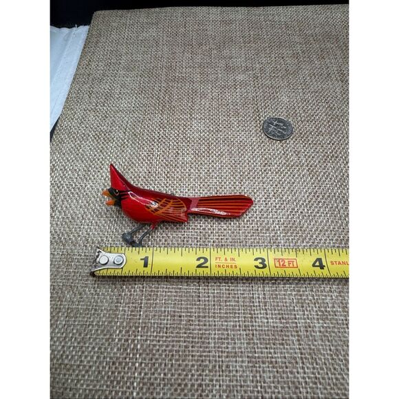 Vintage Hand-Painted Wooden Cardinal Pin & Screwback Earrings Set - Picture 9 of 12